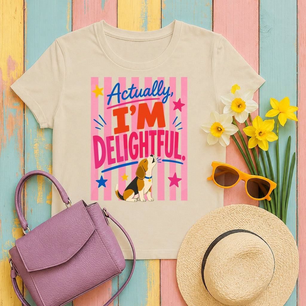 Actually, I'm Delightful Beagle T-Shirt in Sand