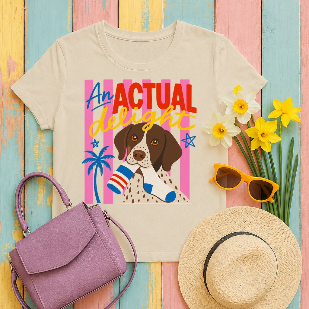 The Actual Delight German Shorthaired Pointer T-Shirt in Sand