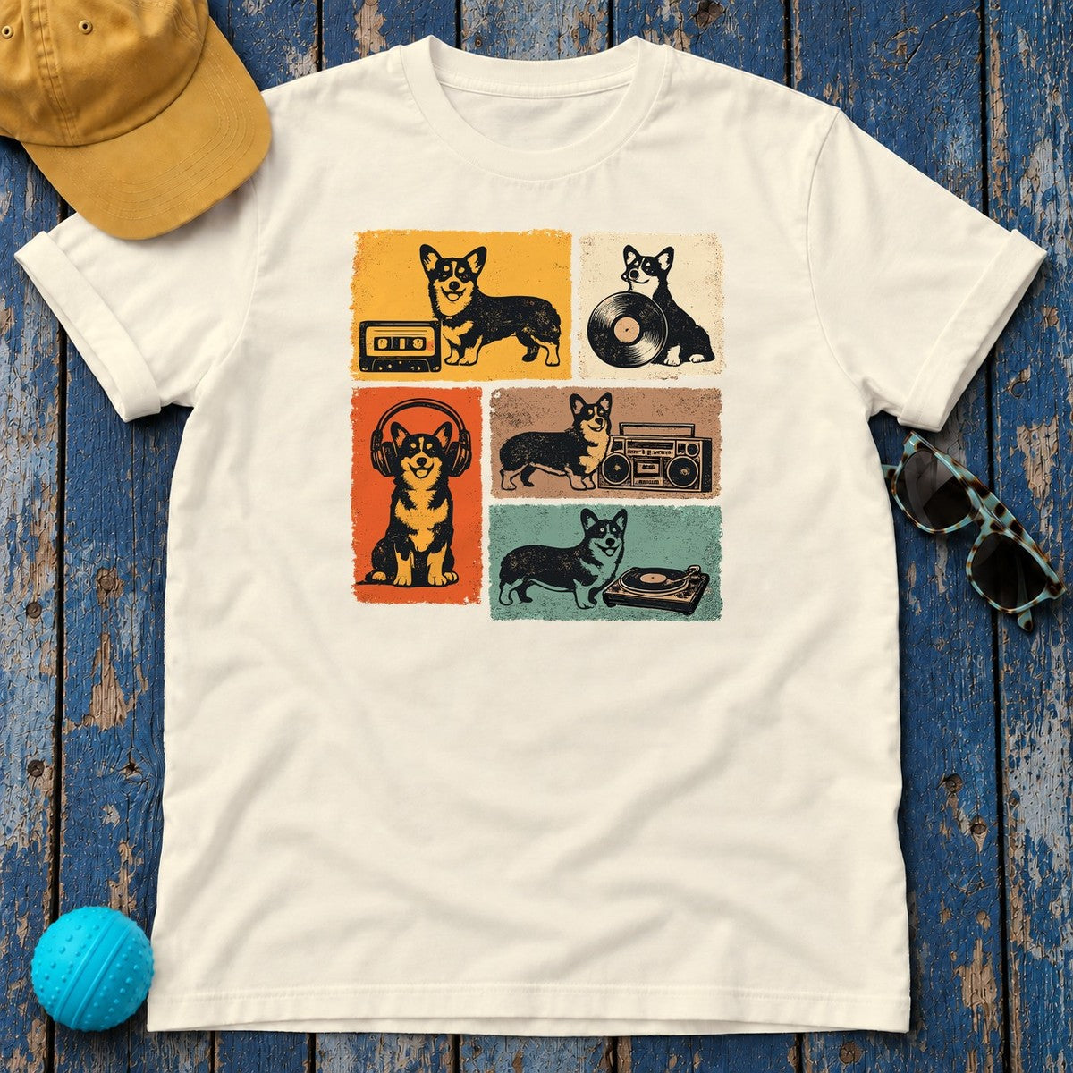 Retro Corgi Mixtape Vibe T-Shirt in Natural