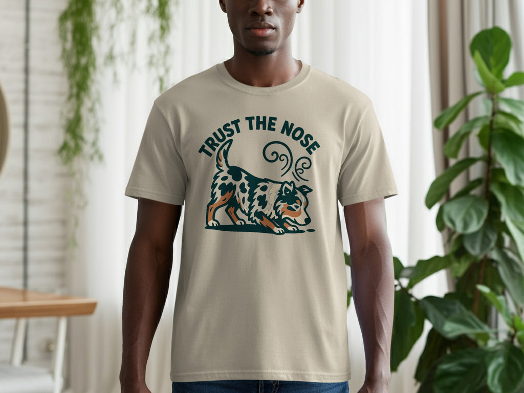 T-shirt with a dog graphic and text "TRUST THE NOSE".