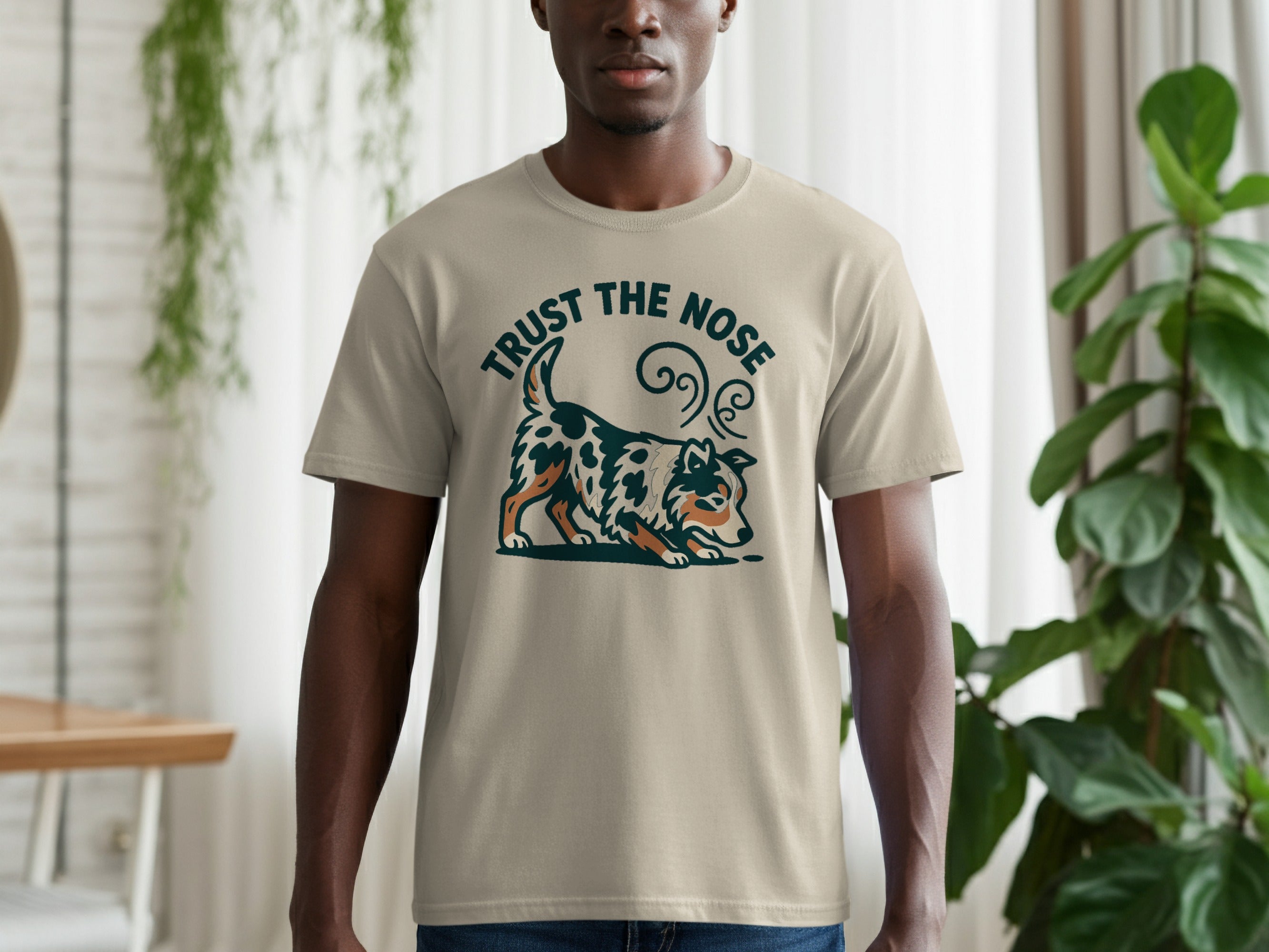 T-shirt with a dog graphic and text "TRUST THE NOSE".