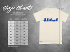 Gildan 5000 t-shirt size chart with pug graphic showing width and length measurements.