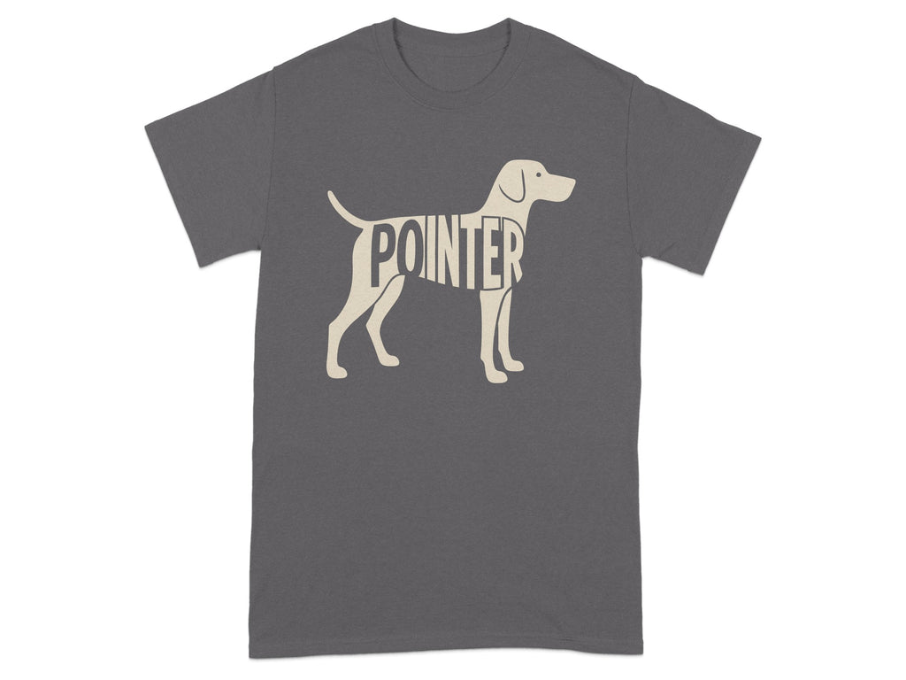 Grey t-shirt featuring a cream-colored pointer dog outline with the word "POINTER" inside.