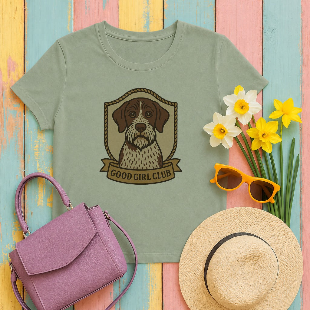 german wirehaired pointer good-girl-club tee flat lay hero