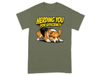 Green t-shirt with a Corgi dog and text that reads "Herding You For Efficiency".