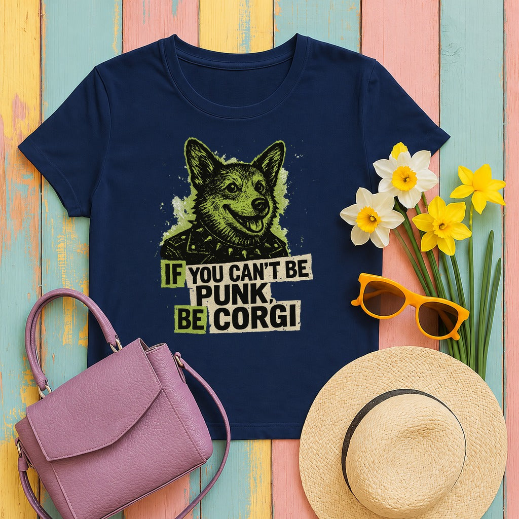 If You Can't Be Punk Be Corgi Funny Corgi Lover T-Shirt in Navy
