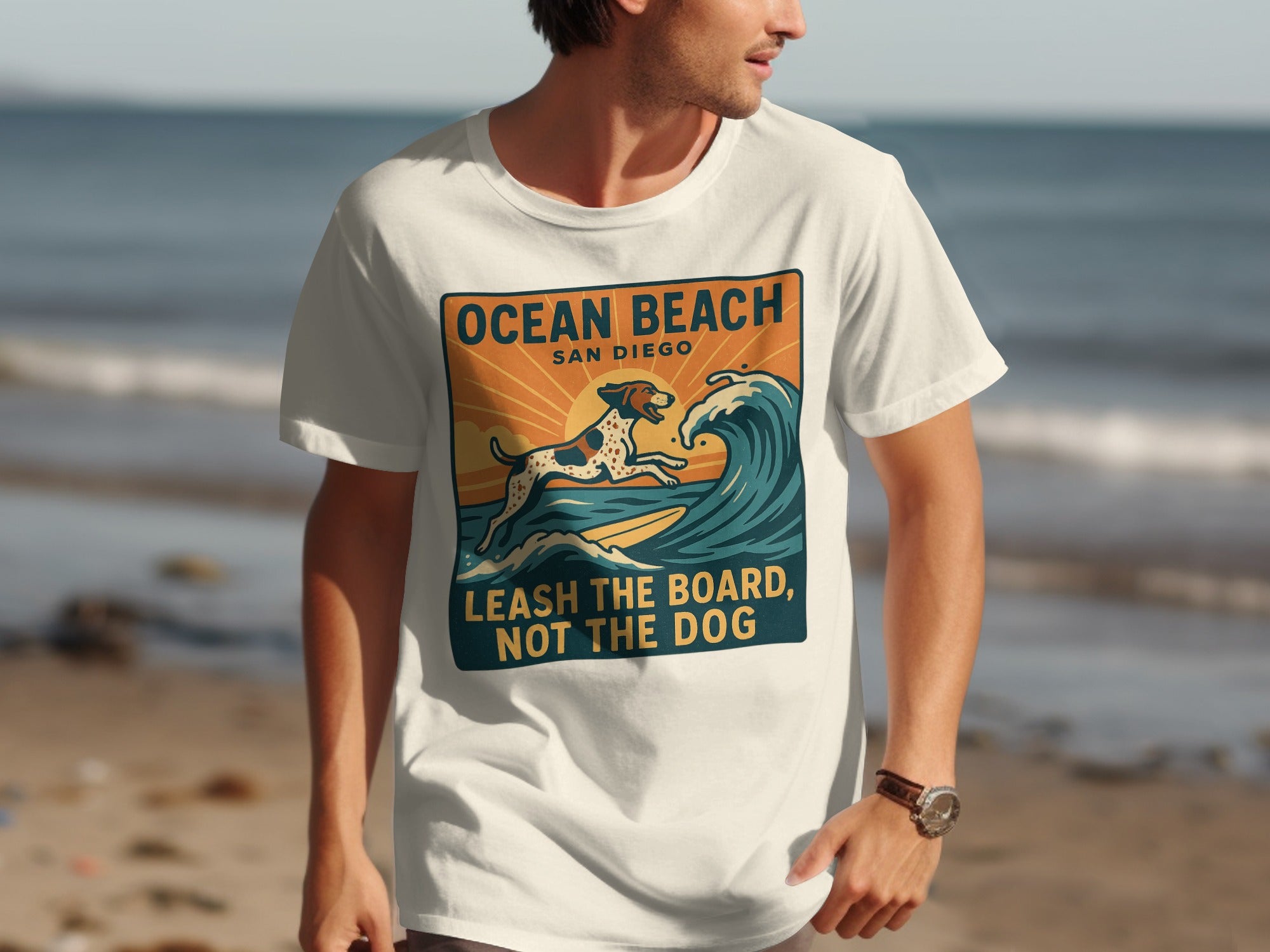 Ocean Beach San Diego Surfing Dog Theme T-shirt product