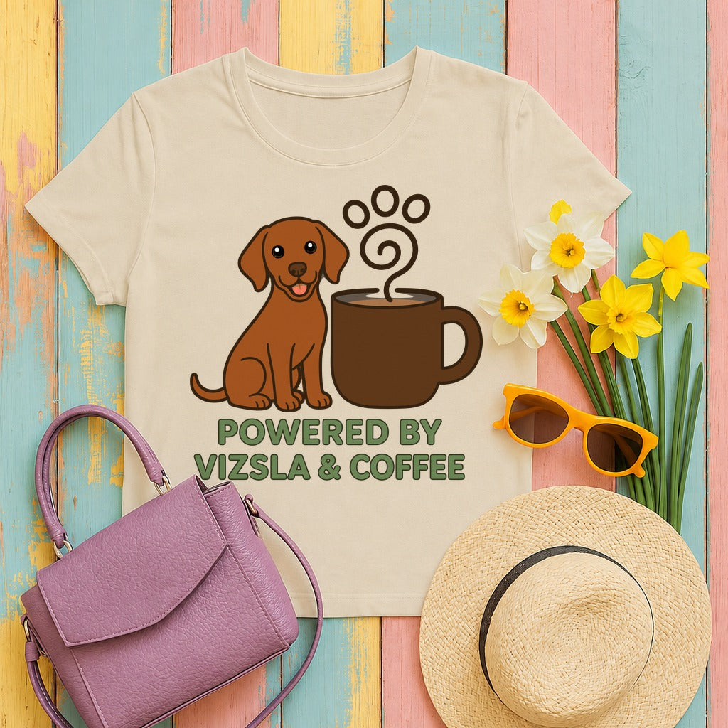 Powered By Vizsla & Coffee T-shirt in Sand