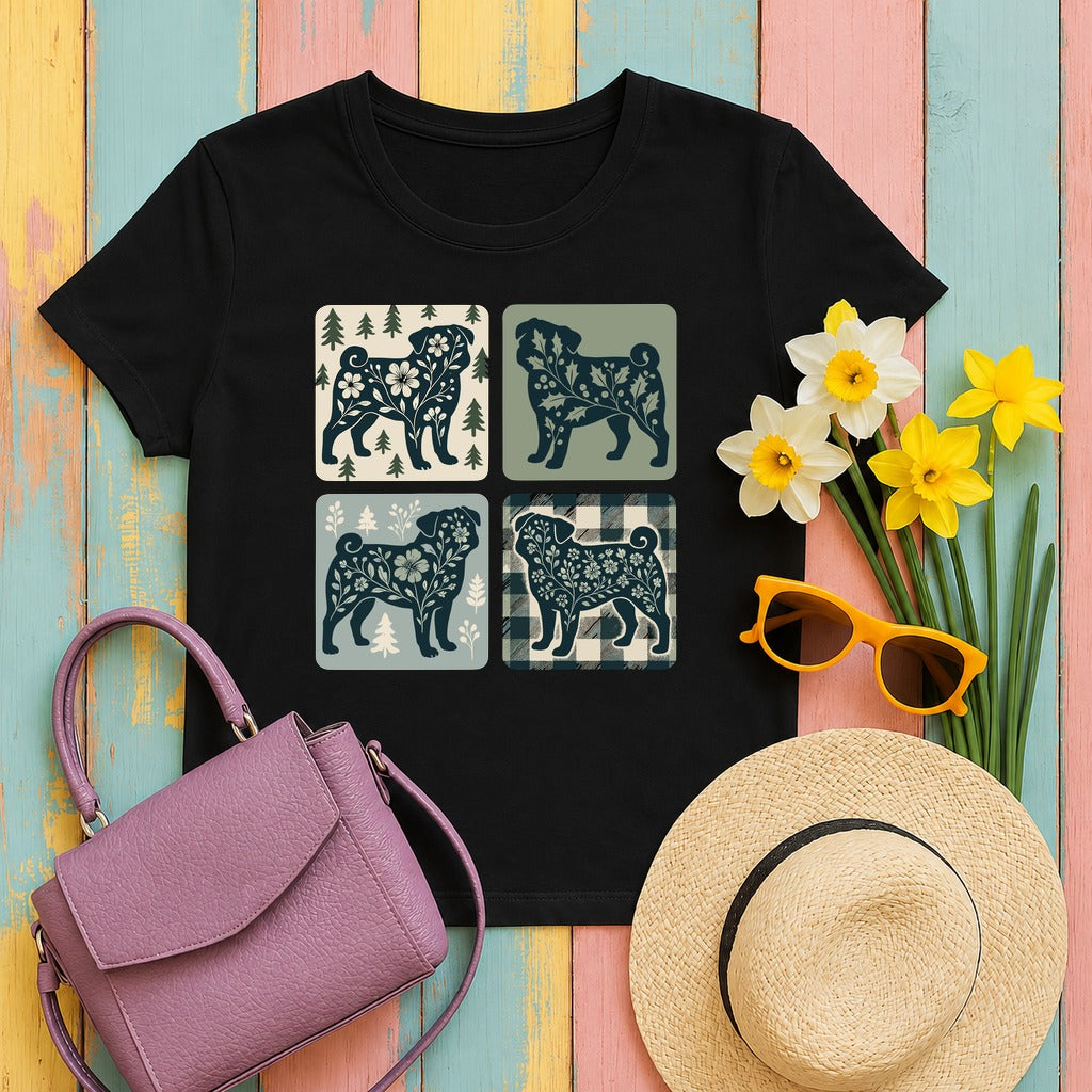 Winter Pug Design T-Shirt - black