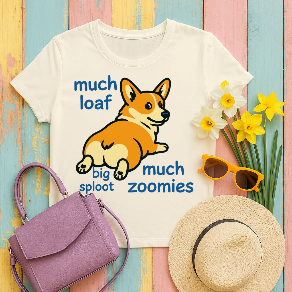 Much Loaf & Sploot Corgi T-Shirt in Natural