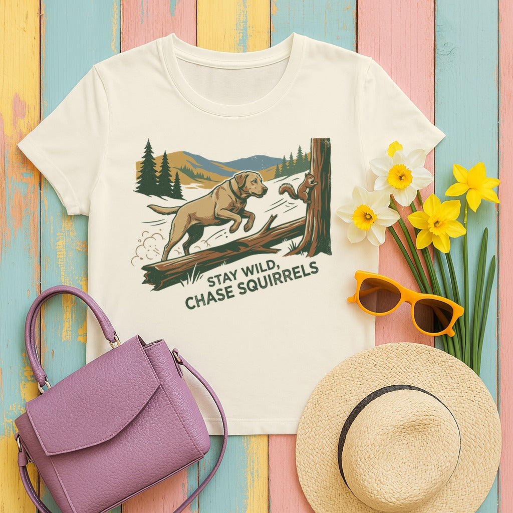 Stay Wild Lab and Squirrel T-Shirt in Ivory