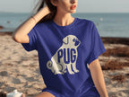 Royal blue t-shirt with white pug and "PUG" text on the chest.