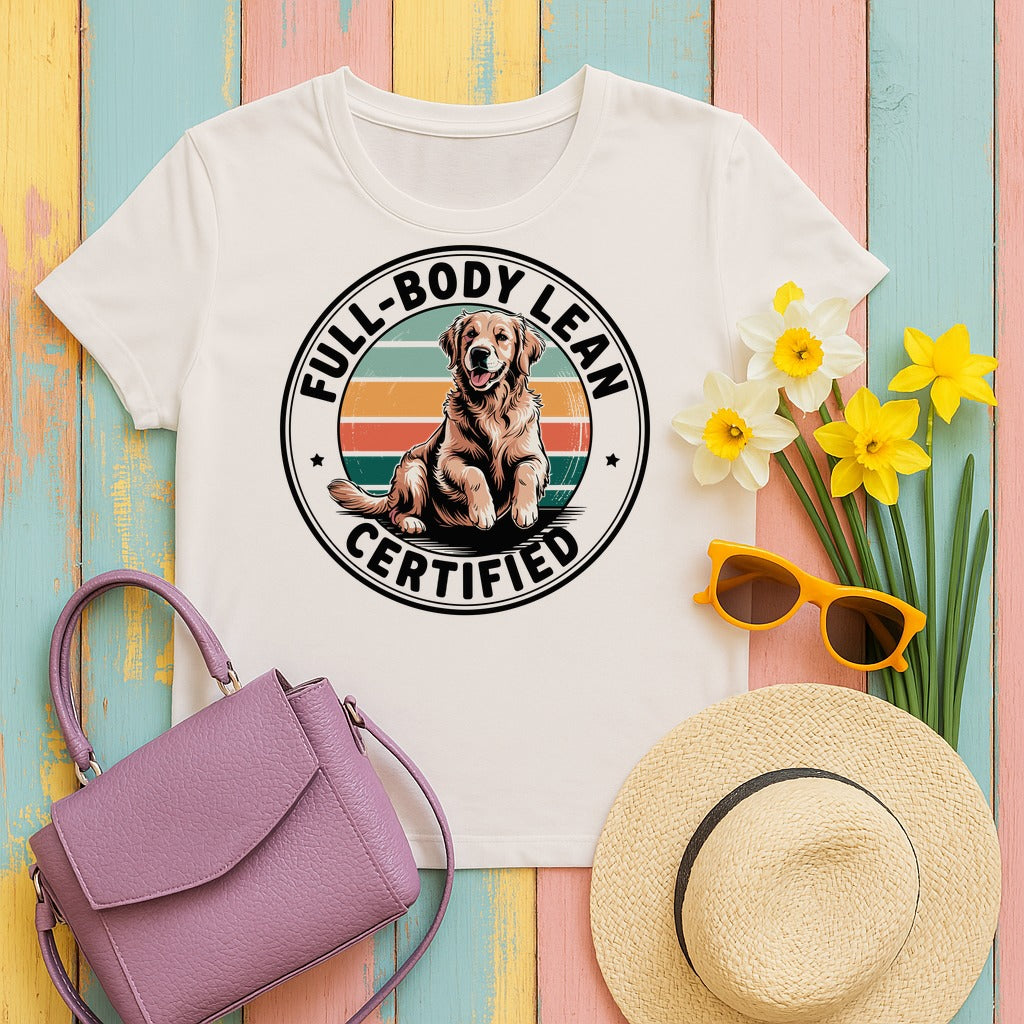 Certified Full-Body Lean Golden Retriever Funny Dog T-Shirt in Ice Grey