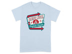 Light blue t-shirt with "Sniff Now, Regret Never" and a dog graphic.