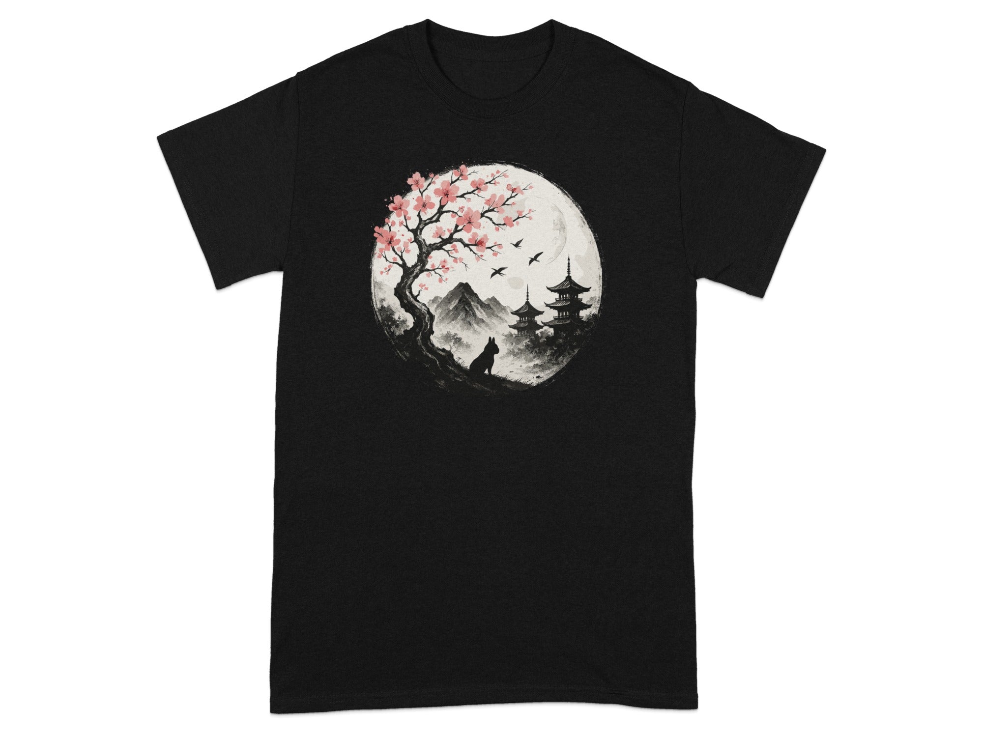 Tranquil Cherry Blossom and Pagoda Art T-Shirt