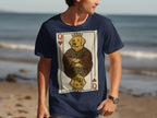 T-shirt with a Queen of Hearts playing card featuring a crowned golden retriever.