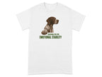 German Shorthaired Pointer paw on text: "Touching you for emotional stability."