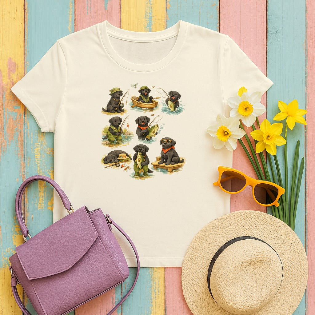 Watercolor Black Lab Angler T-Shirt in Natural
