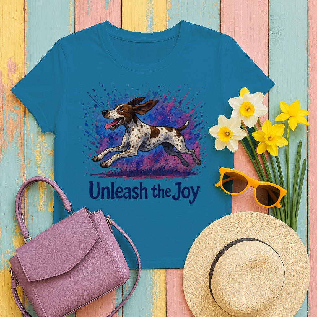 German Shorthaired Pointer Unleash the Joy T-Shirts in Antique Sapphire