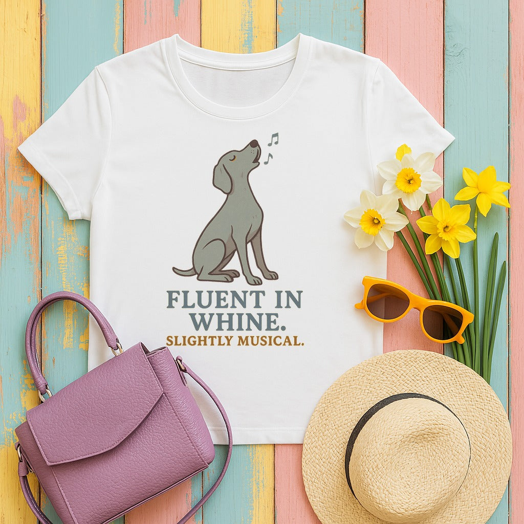 Weimaraner Fluent in Whine Tee in White