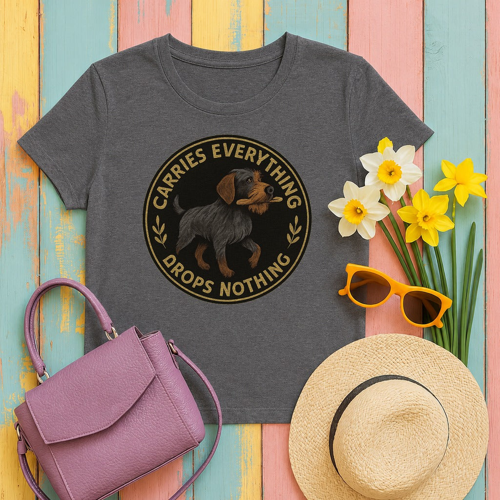 Wirehaired Pointing Griffon Carries Everything Drops Nothing T-shirt in Dark Grey Heather
