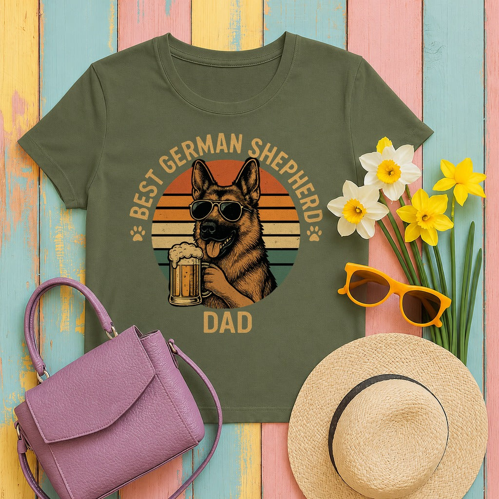 Best German Shepherd Dad Beer Lover Gift Funny T-Shirt in Military Green