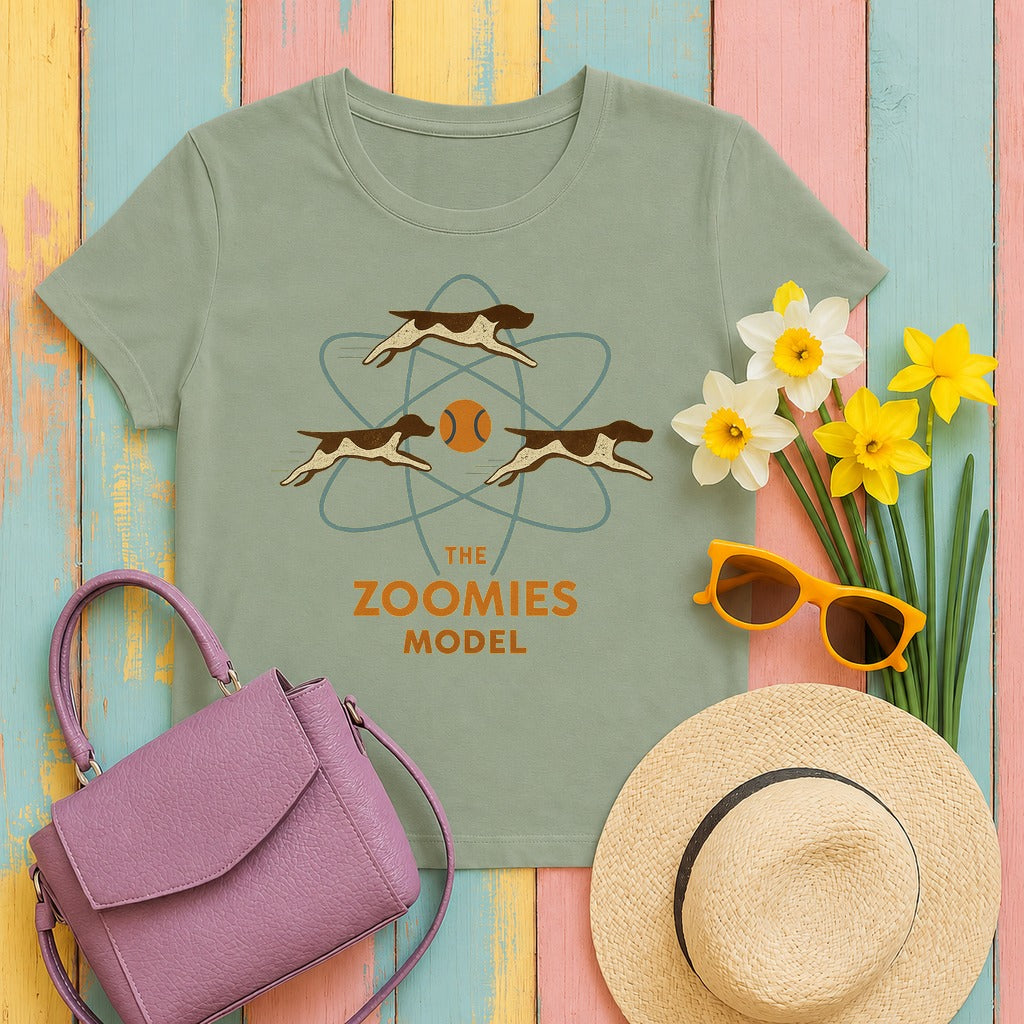 German Shorthaired Pointer Zoomies Atomic Model T-shirt in Sage
