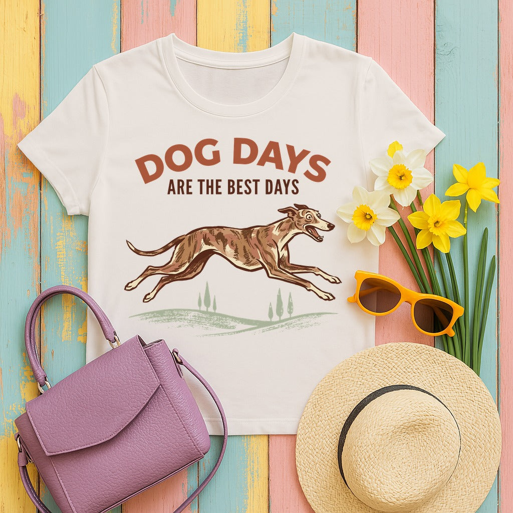 Whimsical Greyhound Dog Days T-Shirt in Ice Grey