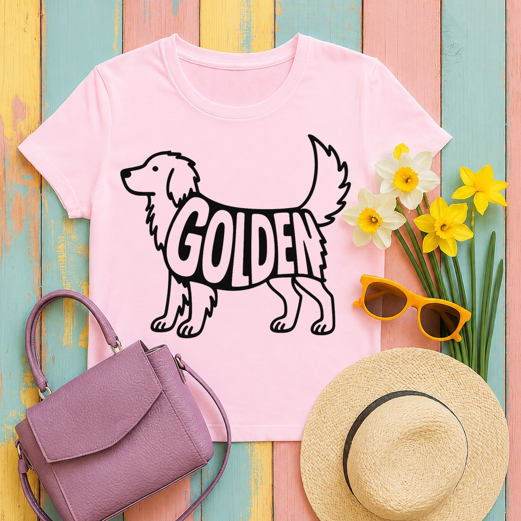 Golden Retriever Silhouette T-Shirt in Light Pink