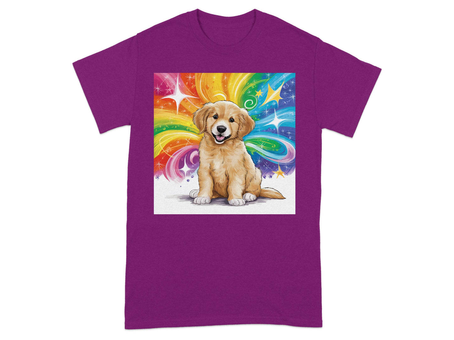 Vibrant Rainbow Puppy on Purple T-Shirt product