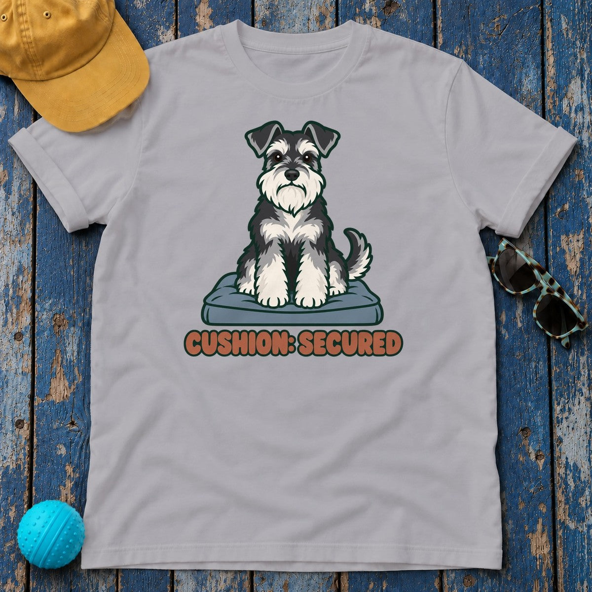Cushion Secured Miniature Schnauzer T-Shirt in Athletic Heather