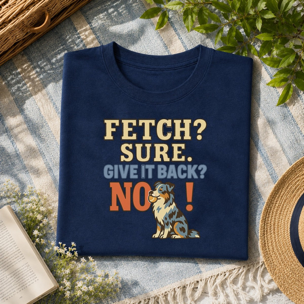 Australian Shepherd fetch tee flat-lay