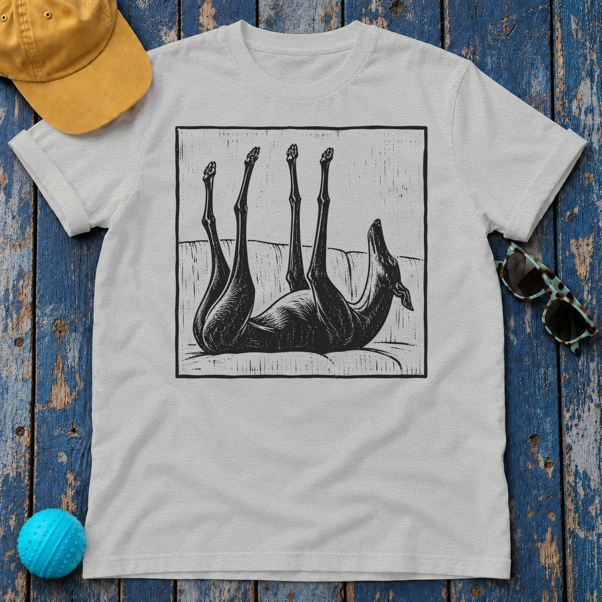 Upside Down Sleeping Greyhound T-Shirt in Sport Grey