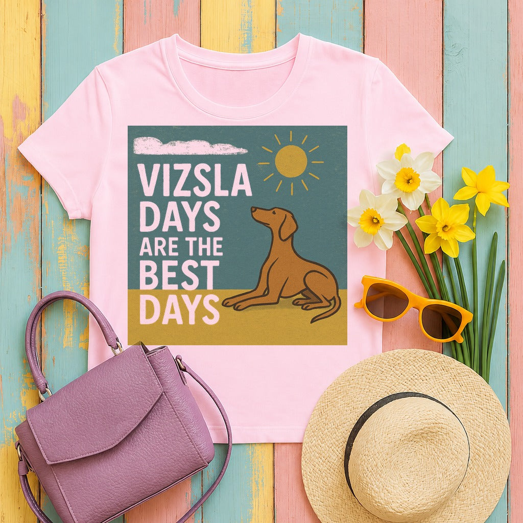 Vizsla Days Best Days Retro Graphic T-shirt in Light Pink