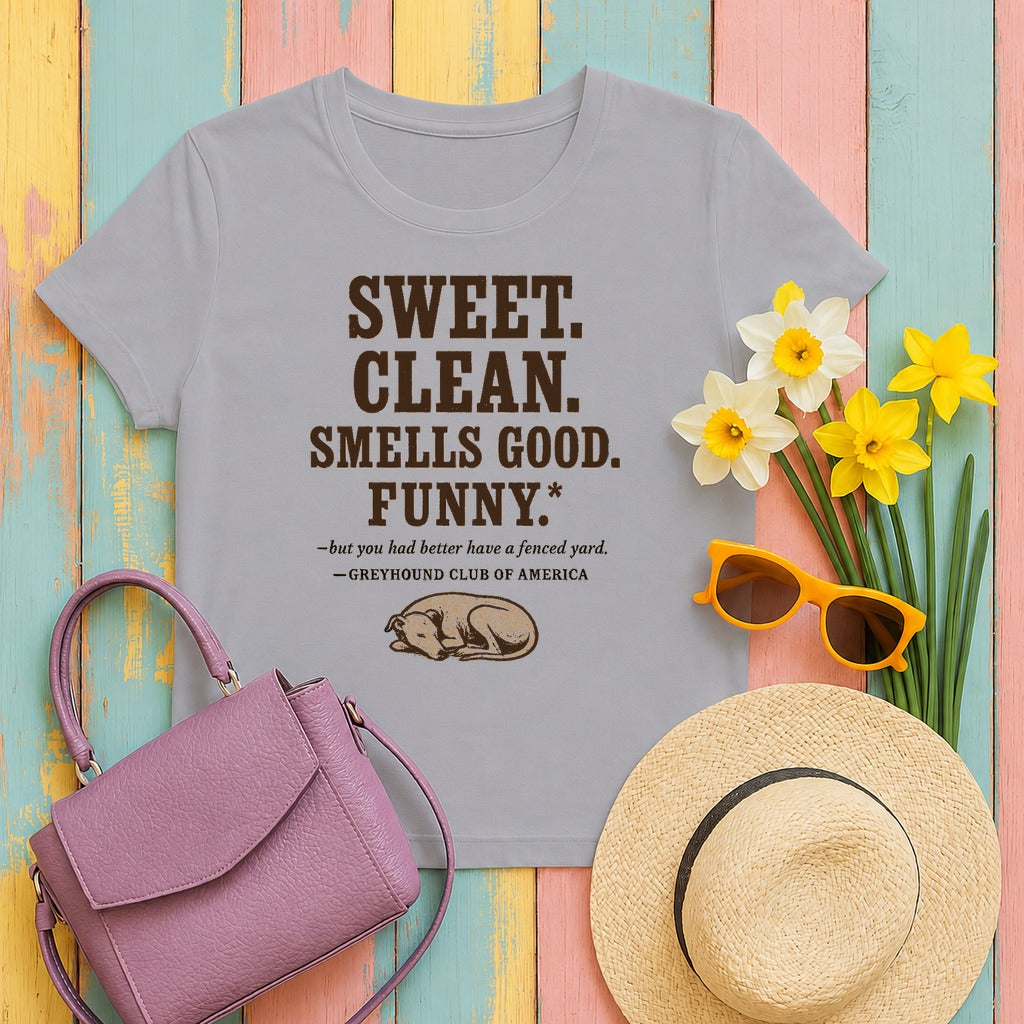 Greyhound Sweet Clean Smells Good Funny Tee in Athletic Heather
