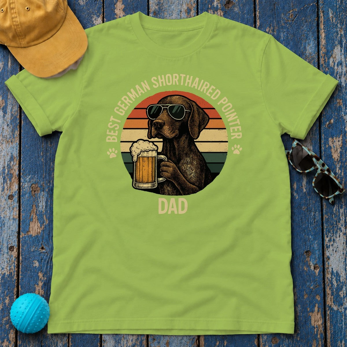 Best German Shorthaired Pointer Dad With Beer T-Shirt in Kiwi