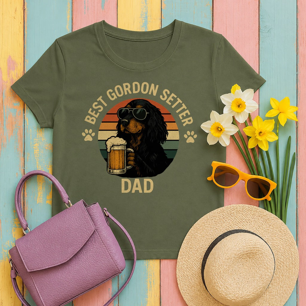 Best Gordon Setter Dad with Beer Graphic T-Shirt in Military Green