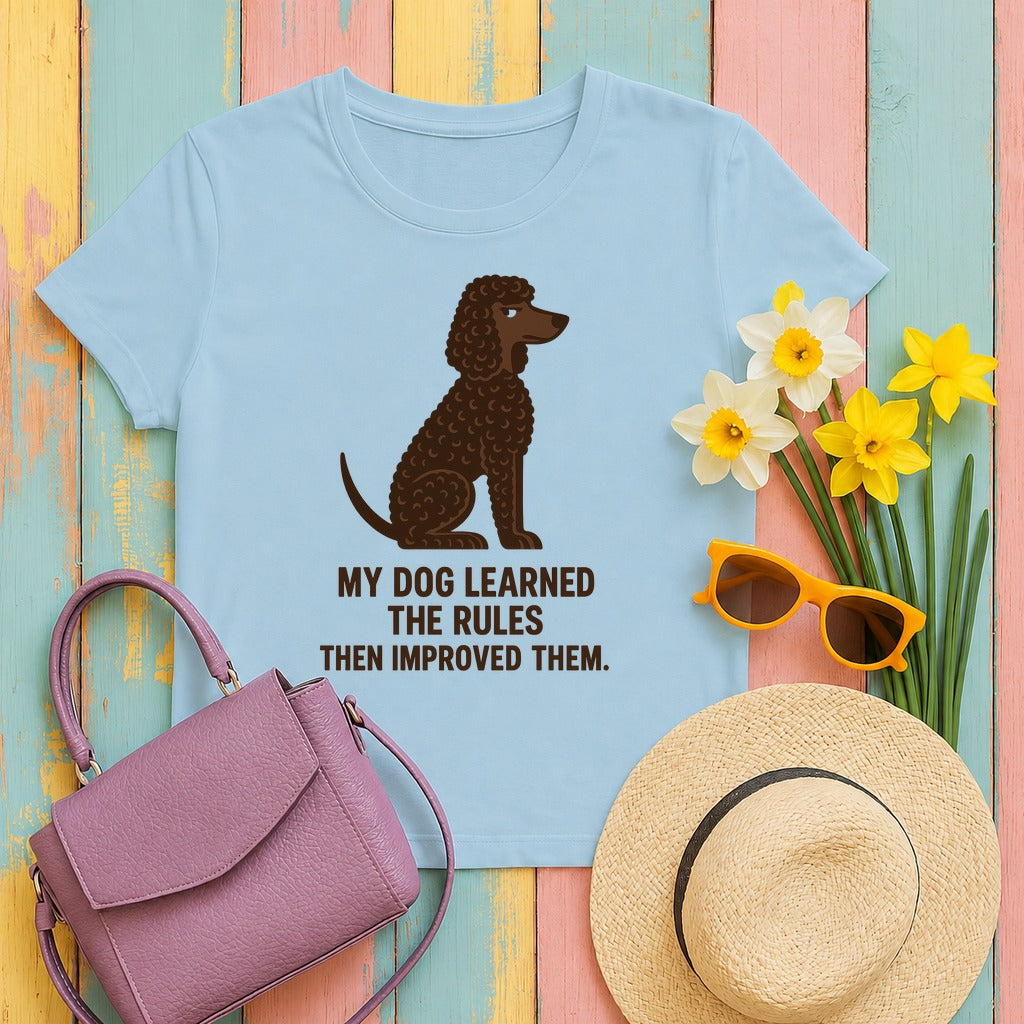 Irish Water Spaniel Learned The Rules Tee in Light Blue
