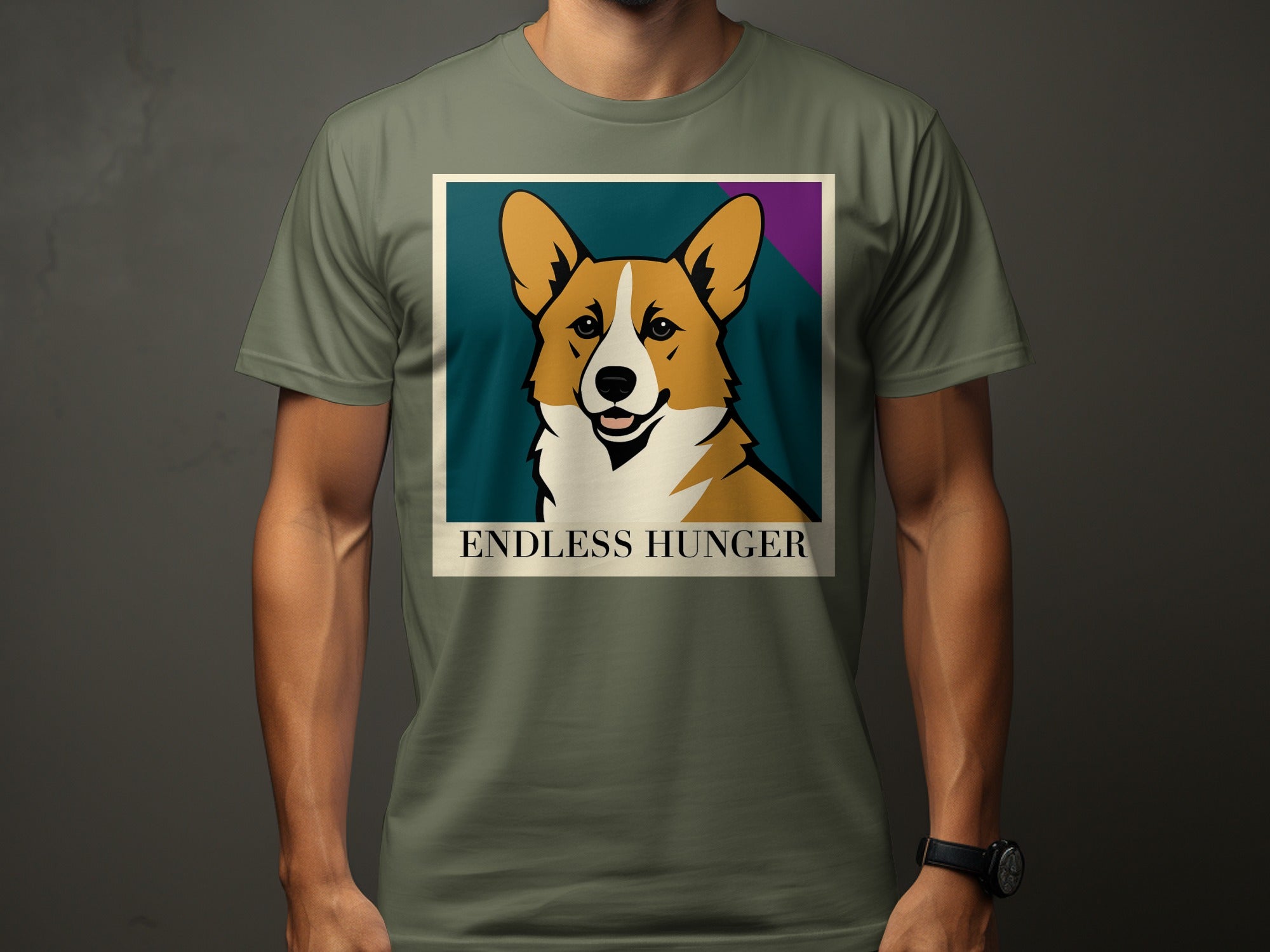 Graphic of a corgi with the text "ENDLESS HUNGER" below.