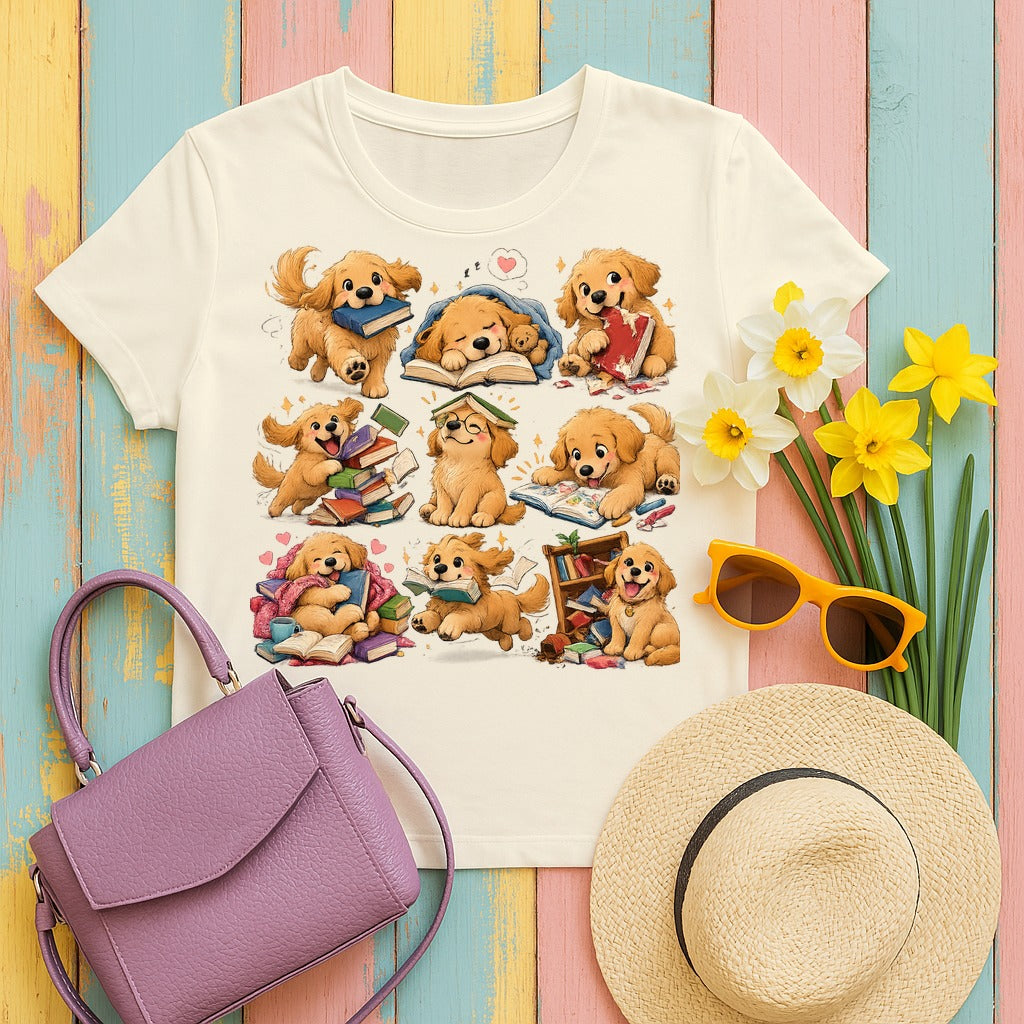 The Bookish Golden Retriever T-Shirt in Natural