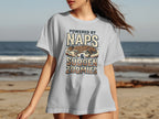 Light grey t-shirt with "POWERED BY NAPS & SUDDEN ZOOMIES" and a dog napping.