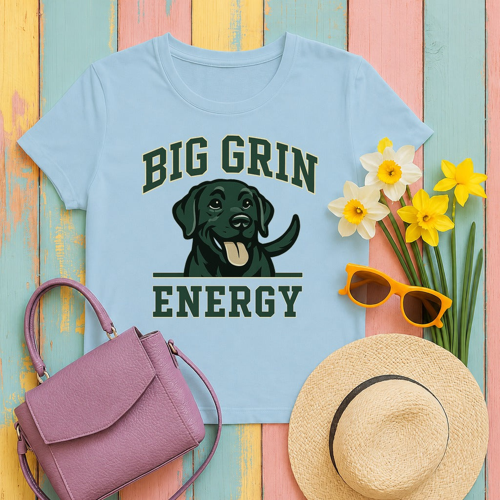 Black Lab Big Grin Energy T-shirt in Light Blue