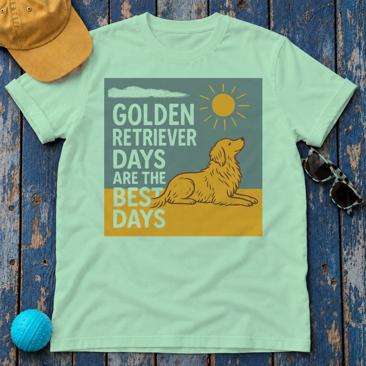 Golden Retriever Sunshine Days T-Shirt in Mint Green