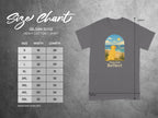 GILDAN 5000 size chart for heavyweight cotton t-shirt with dog graphic.
