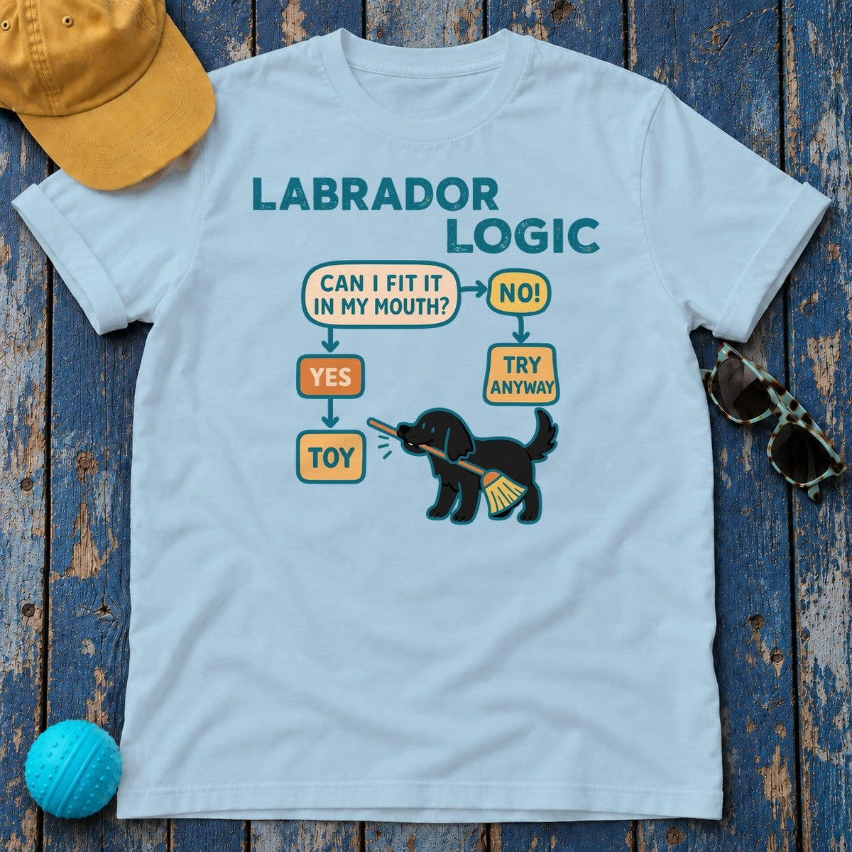 Labrador Logic Flowchart T-shirt in Light Blue