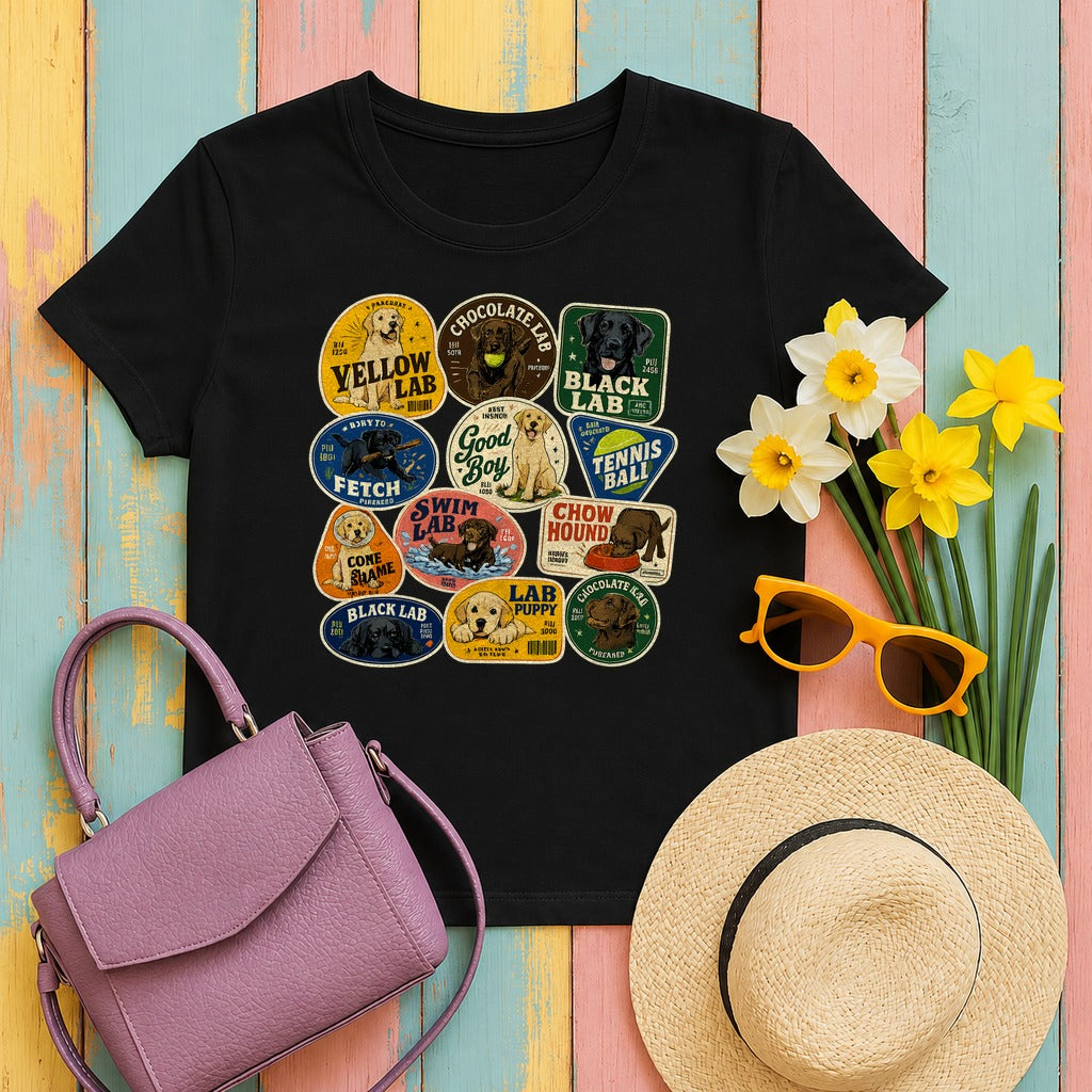 Vintage Lab Life Stickers T-Shirt in Black