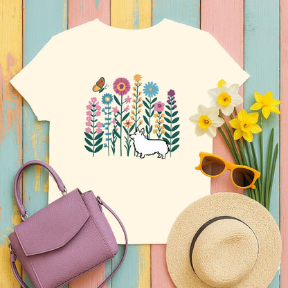 Colorful Floral Dog Graphic Print T-Shirt product type