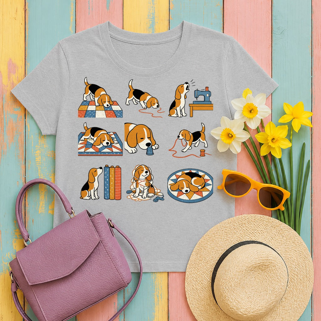 Mischievous Beagle Quilting T-Shirt in Sport Grey