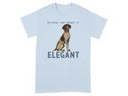 Light blue t-shirt with a German Shorthaired Pointer and text "VELCRO. BUT MAKE IT ELEGANT".