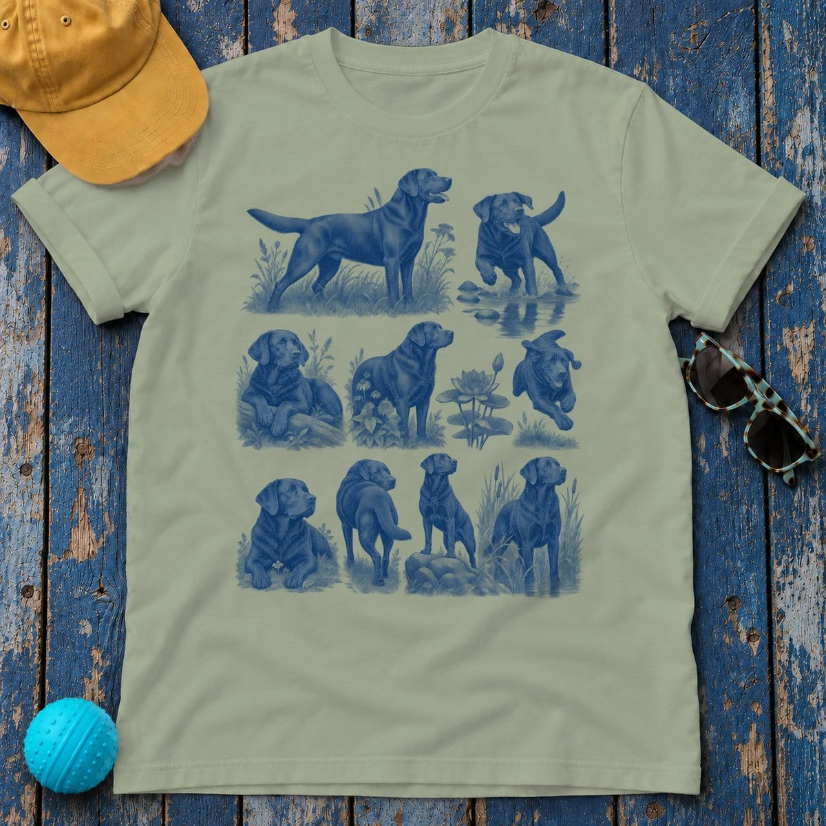 Indigo Labrador Collage T-Shirt — Sage
